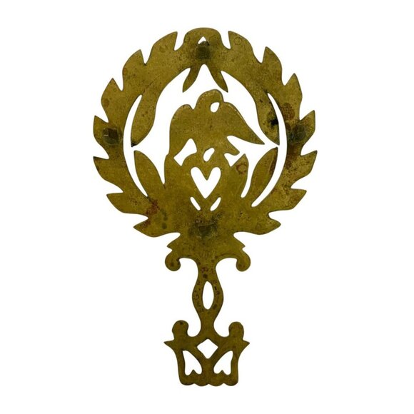 Vintage Virginia Metalcrafters Cast Brass Eagle Heart Trivet Patriotic - Picture 2 of 5